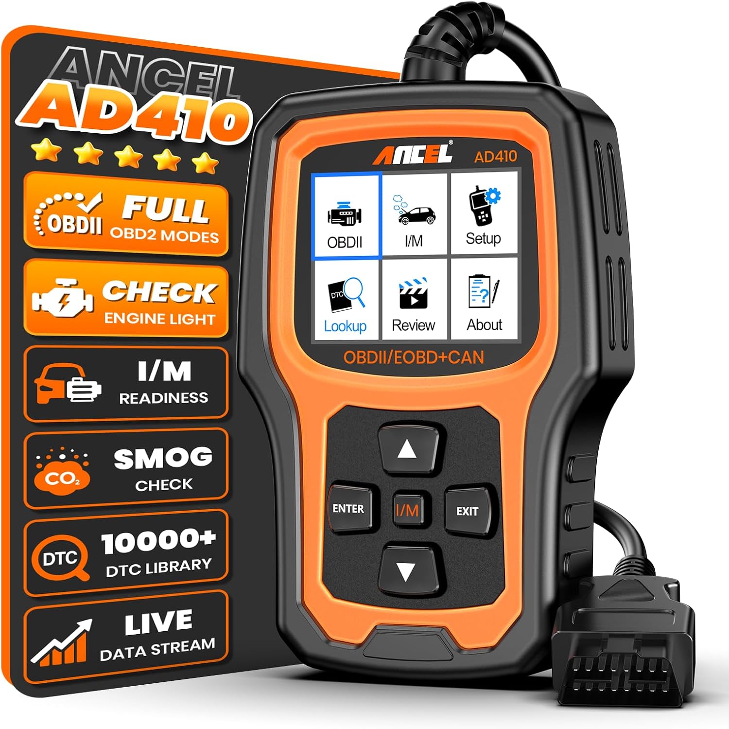 ANCEL AD410 Enhanced OBD2 Scanner with DTC Lookup (1996+ Vehicles)
